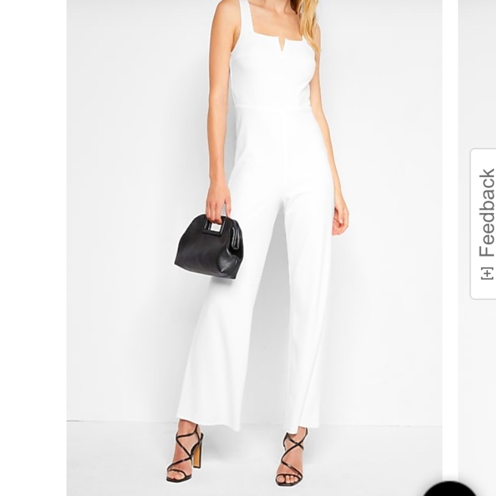 Express White Square Neck V-Wire Knit Jumpsuit